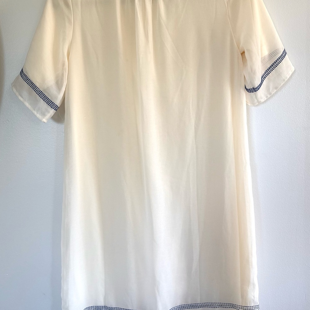Classic Cream Dress with Blue and Pink embroidery